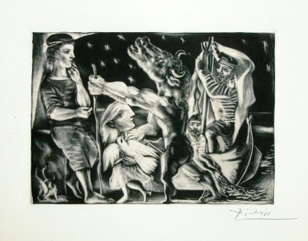 Акватинта Picasso - Minotaure aveugle guide par une fillette dans la nuit from the Vollard Suite