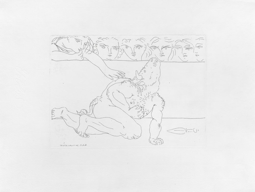 Гравюра Picasso - Minotaure mourant et jeune fille pitoyable