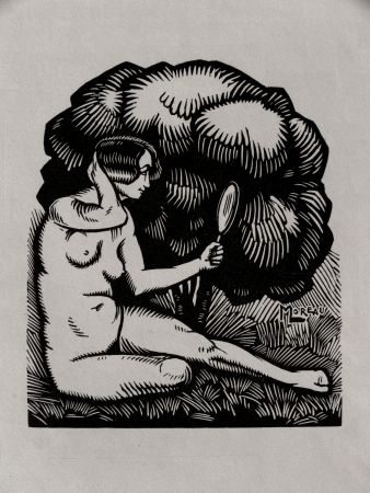 Гравюра На Дереве Moreau - MIROIR / MIROR - Gravure s/bois / Woodcut - 1921