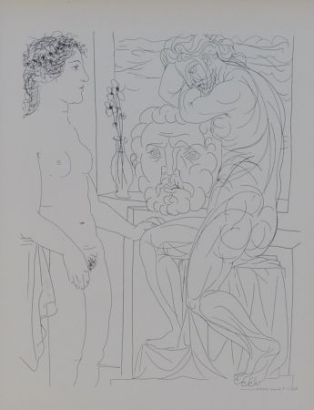 Литография Picasso - Modèle nu et Sculptures