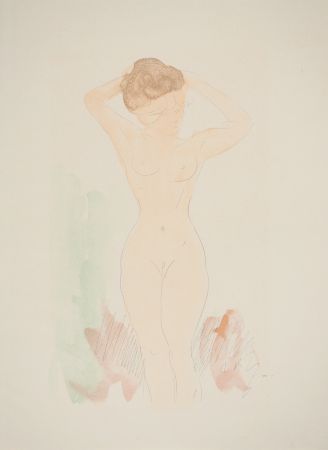 Литография Rodin - Modèle se recoiffant