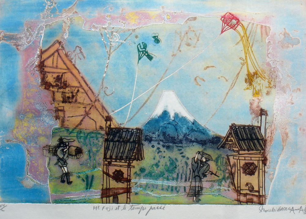 Гравюра Hasegawa - Mont Fujoi et le temps passé 
