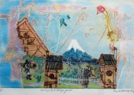 Гравюра Hasegawa - Mont Fujoi et le temps passé 