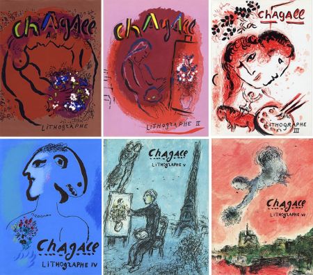 Иллюстрированная Книга Chagall - Mourlot & Sorlier : Chagall lithographe I à VI COMPLET avec 28 LITHOGRAPHIES ORIGINALES.
