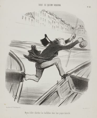 Литография Daumier - Moyen d'aller chercher les barbillons dans leur propre domicile 