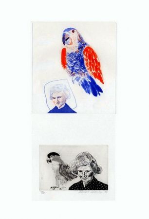Гравюра Hockney - My mother with a parrot