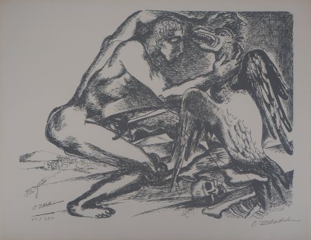 Литография Zadkine -  Mythologique Hercule lutte contre un oiseau du lac de Stymphale