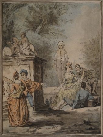 Акватинта Janinet - Nach Jean Antoine Watteau (1684-1721). Komödiantenszene 