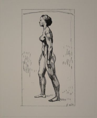 Литография Hodler - Nacktes Mädchen, nach links schreitend 