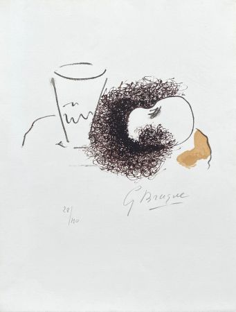 Литография Braque - Nature morte au verre et à la pomme