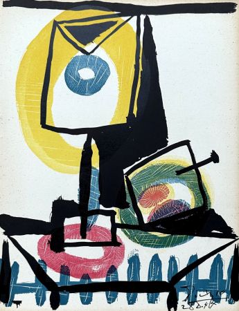 Гравюра Сухой Иглой Picasso - Nature morte au verre et à la pomme