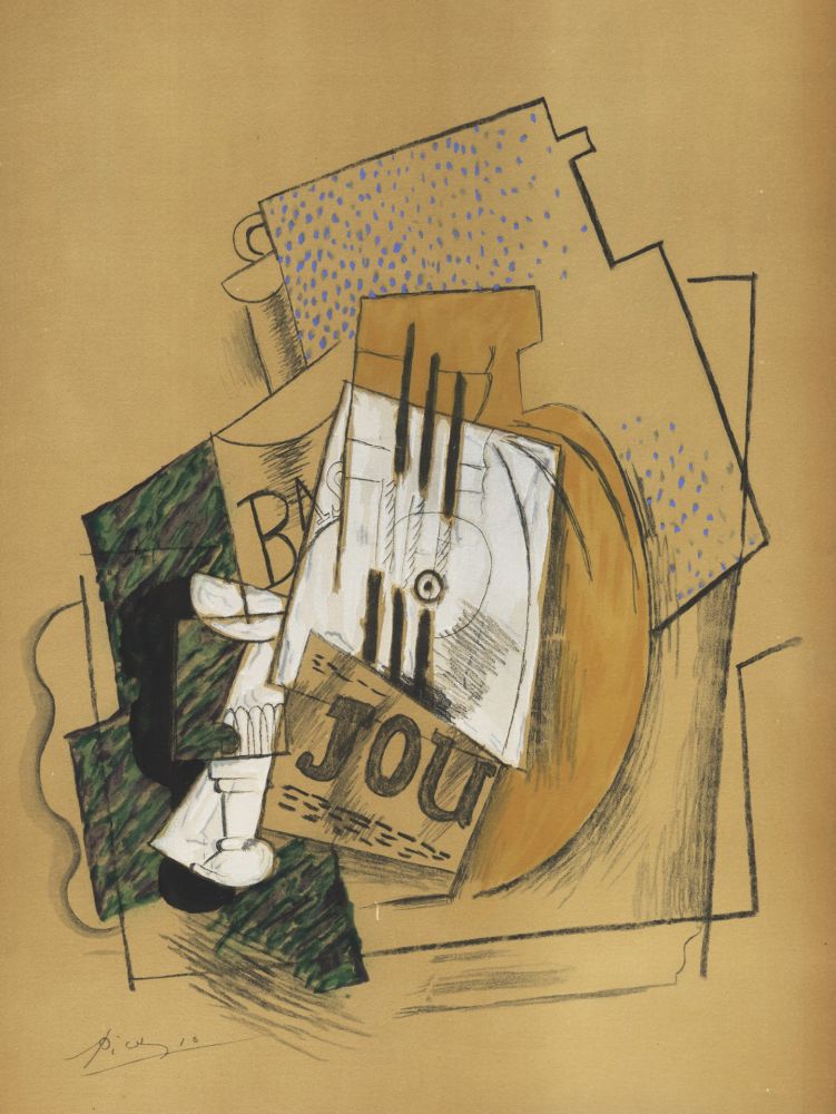 Трафарет Picasso - Nature Morte Papiers collés (1912) de l'album : Douze Contemporains par J. Lassaigne (1959)