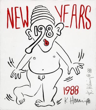 Сериграфия Haring - New Year's Invitation '88 (Nude)