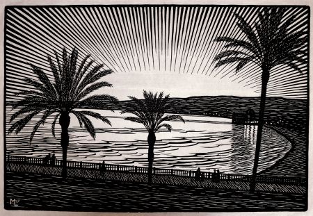 Гравюра На Дереве Moreau - NICE (Promenade des anglais / French Riviera) - Gravure s/bois / Woodcut - 1910