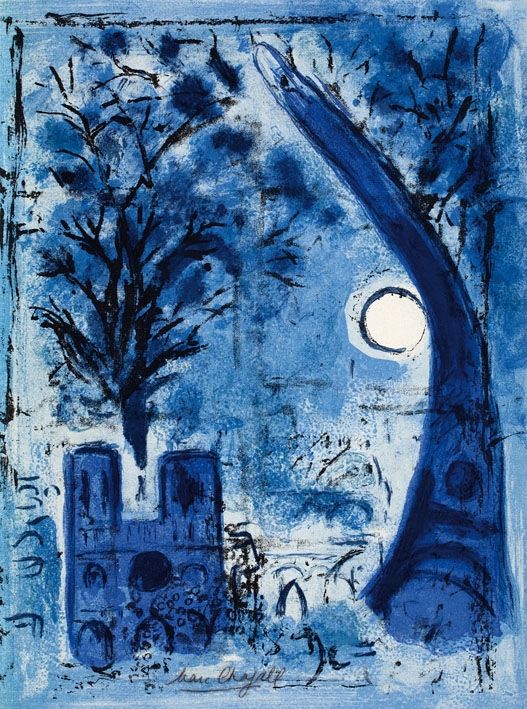 Литография Chagall - Notre Dame et la tour Eiffel