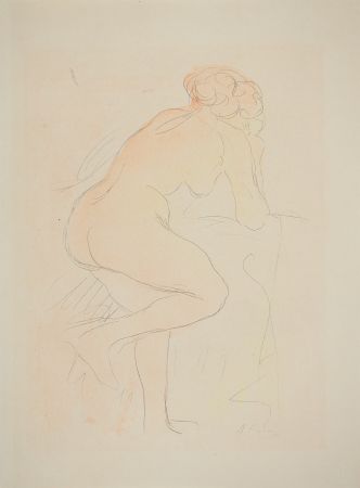 Литография Rodin - Nu appuyé sur un fauteuil