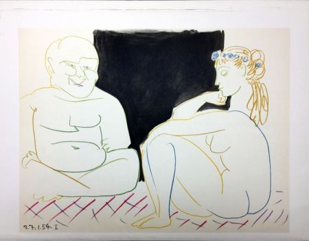 Литография Picasso - Nu assis et Bouddha (La Comédie Humaine - Verve 29-30. Vallauris 1954)
