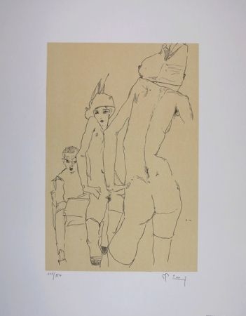 Литография Schiele - NU AU MIROIR / A NUDE MODEL BEFORE A MIRROR - 1910