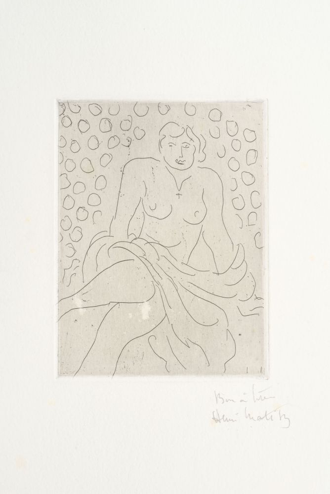Гравюра Matisse - Nu drapé sur fond composé de cercles