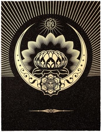 Сериграфия Fairey - Obey Lotus Crescent (Black / Gold)