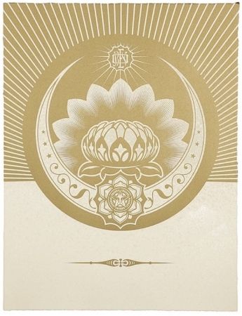 Сериграфия Fairey - Obey Lotus Crescent (White / Gold)
