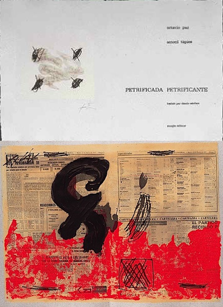 Иллюстрированная Книга Tàpies - Octavio PAZ: PETRIFICADA PETRIFICANTE. 8 gravures originales en couleurs (1978).