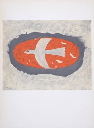 Литография Braque - Oiseau blanc sur fond rouge, 1967