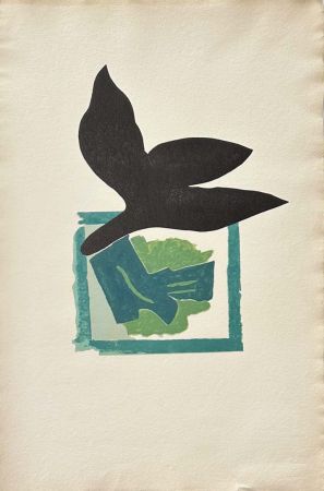 Гравюра На Дереве Braque - Oiseau noir sur fond vert