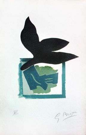 Гравюра На Дереве Braque - Oiseau noir sur fond vert