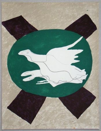Литография Braque - Oiseau sur fond de X