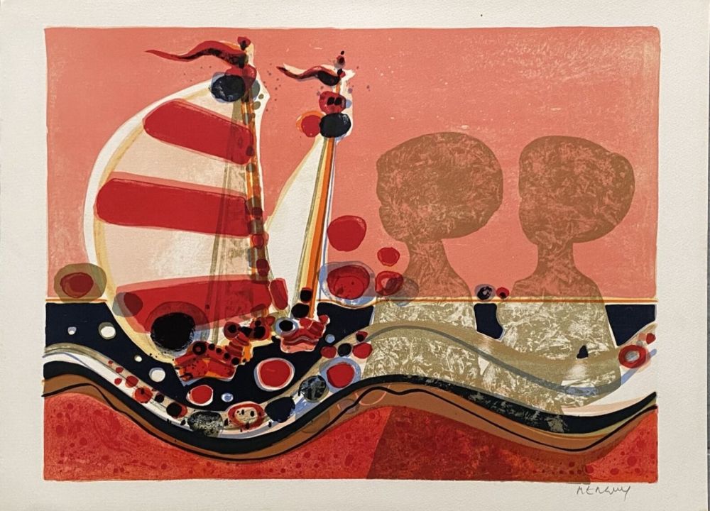 Литография Menguy - Ombres au voilier