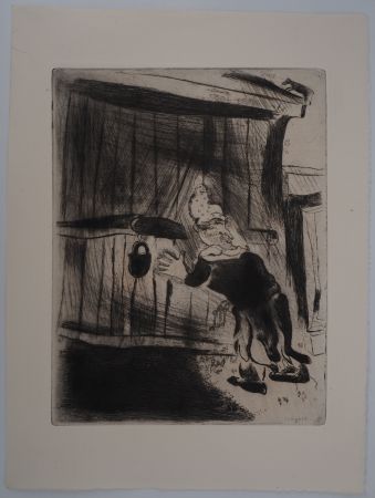 Гравюра Chagall - On frappe à la porte (Pliouchkine à la porte)