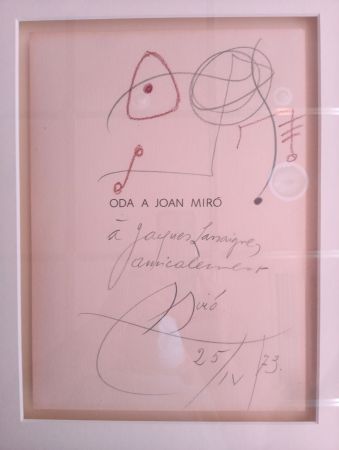 Нет Никаких Технических Miró - Original drawing dedicated to Jacques Lassaigne (with COA)
