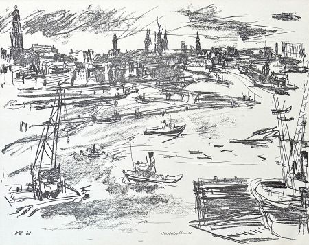 Литография Kokoschka - Oskar Kokoschka (1886–1980) - Port of Hamburg - Lithograph on paper - 1961