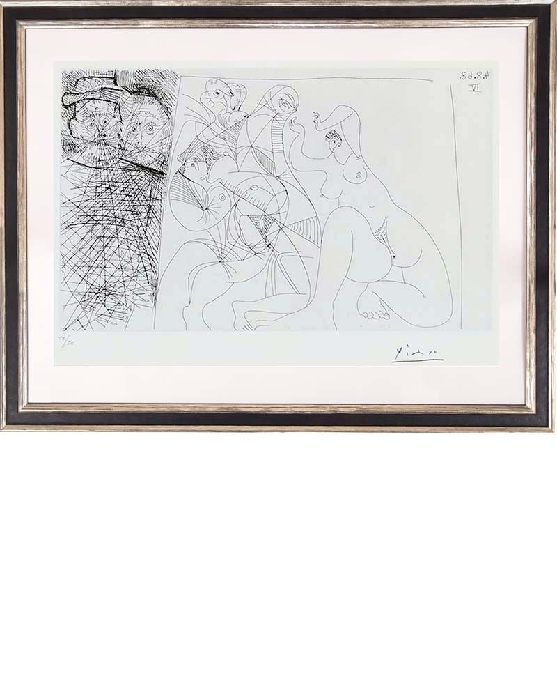 Офорт Picasso - O.T. - Tanzende und zwei Männer mit Rembramdt-Hut