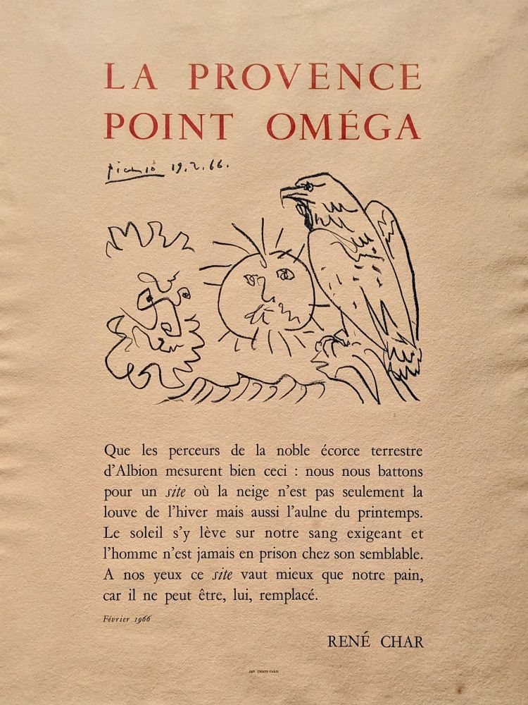 Литография Picasso - Pablo PICASSO (1881-1973), La Provence point Oméga, Lithograph, 1966