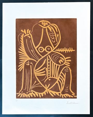 Нет Никаких Технических Picasso - Pablo Picasso (1881–1973) - Femme Assise en Pyjama de Plage. II - Linocut in colors, on Arches paper - 1961