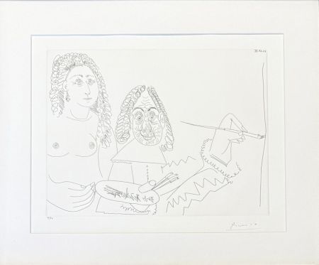Гравюра Picasso - Pablo Picasso (1881–1973) - Peintre Rembranesque avec son Modèle - Etching on wove paper - 1968