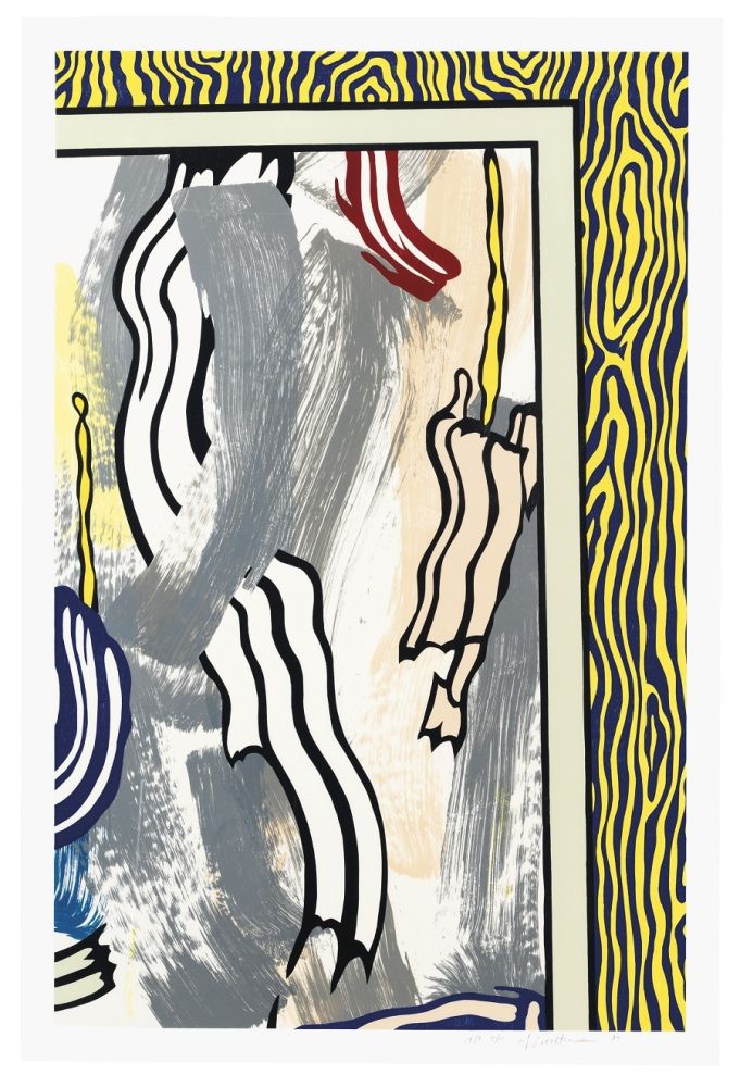 Гравюра На Дереве Lichtenstein - Painting on Blue and Yellow Wall