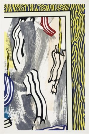 Гравюра На Дереве Lichtenstein - Painting on Blue & Yellow Wall
