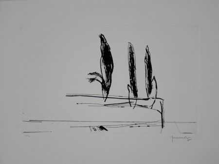 Гравюра Сухой Иглой Hernandez Pijuan - Paisatge amb xiprers VI / Landscape with Cypresses VI