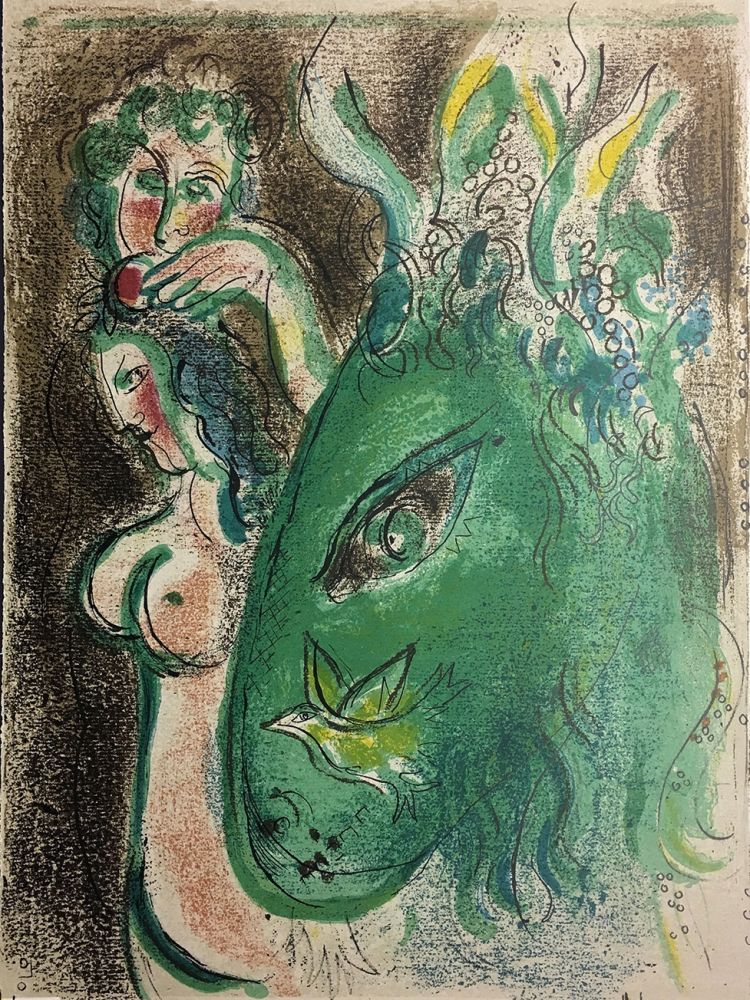 Литография Chagall - PARADIS (l'âne vert). Lithographie originale pour DESSINS POUR LA BIBLE (1960)