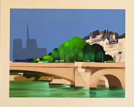 Литография Defossez - Paris  Pont de la Tournelle
