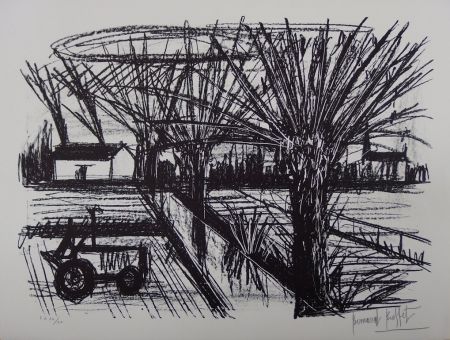 Литография Buffet - Paysage breton au tracteur