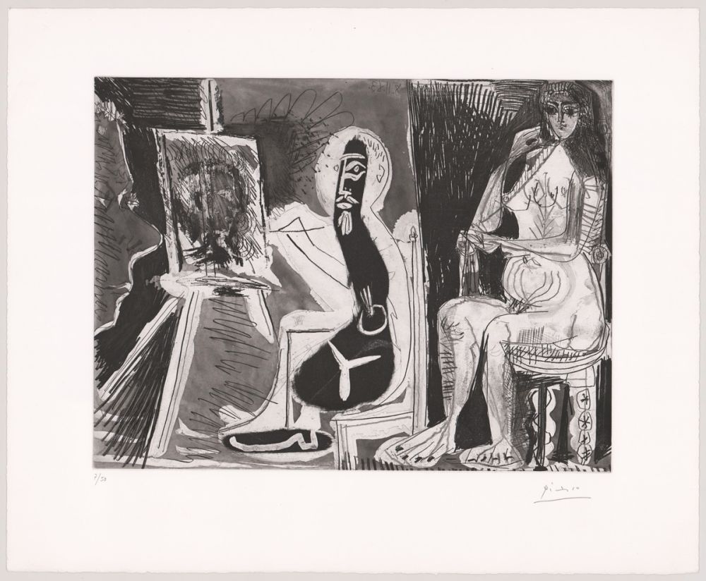 Офорт И Аквитанта Picasso - Peintre avec le portrait d'un jeune garçon, dans son atelier. 