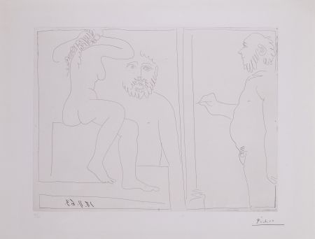 Гравюра Picasso - Peintre et modele de dos, avec un spectateur