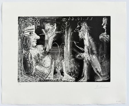 Офорт И Аквитанта Picasso - Peintre et modèle au fume-cigarette