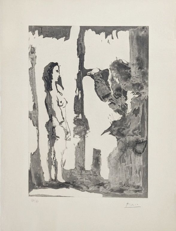 Акватинта Picasso - Peintre et modèle aux cheveux longs