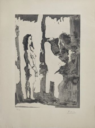 Акватинта Picasso - Peintre et modèle aux cheveux longs 
