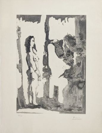 Акватинта Picasso - Peintre et modèle aux cheveux longs